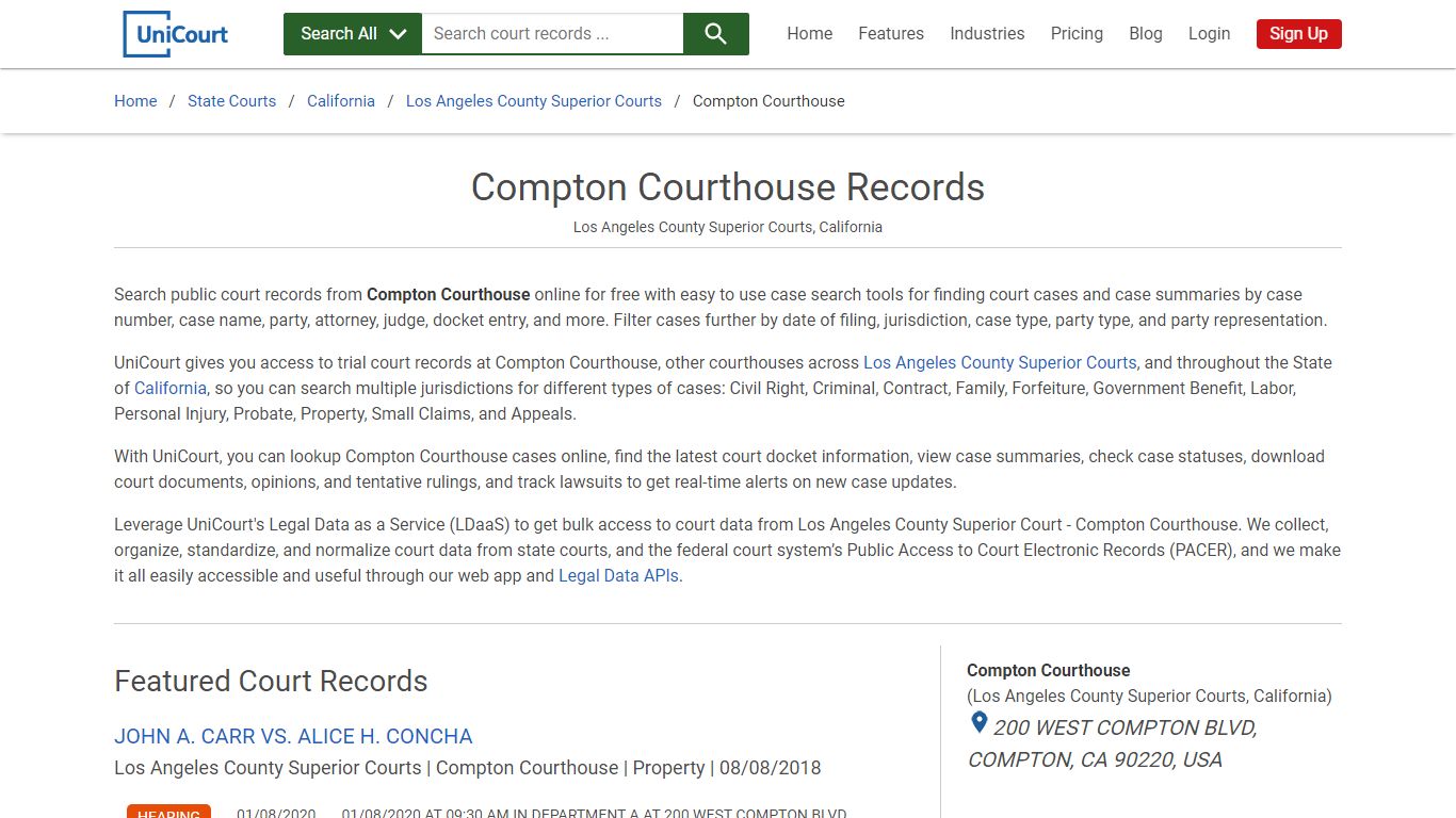 Compton Courthouse Records | Los Angeles | UniCourt