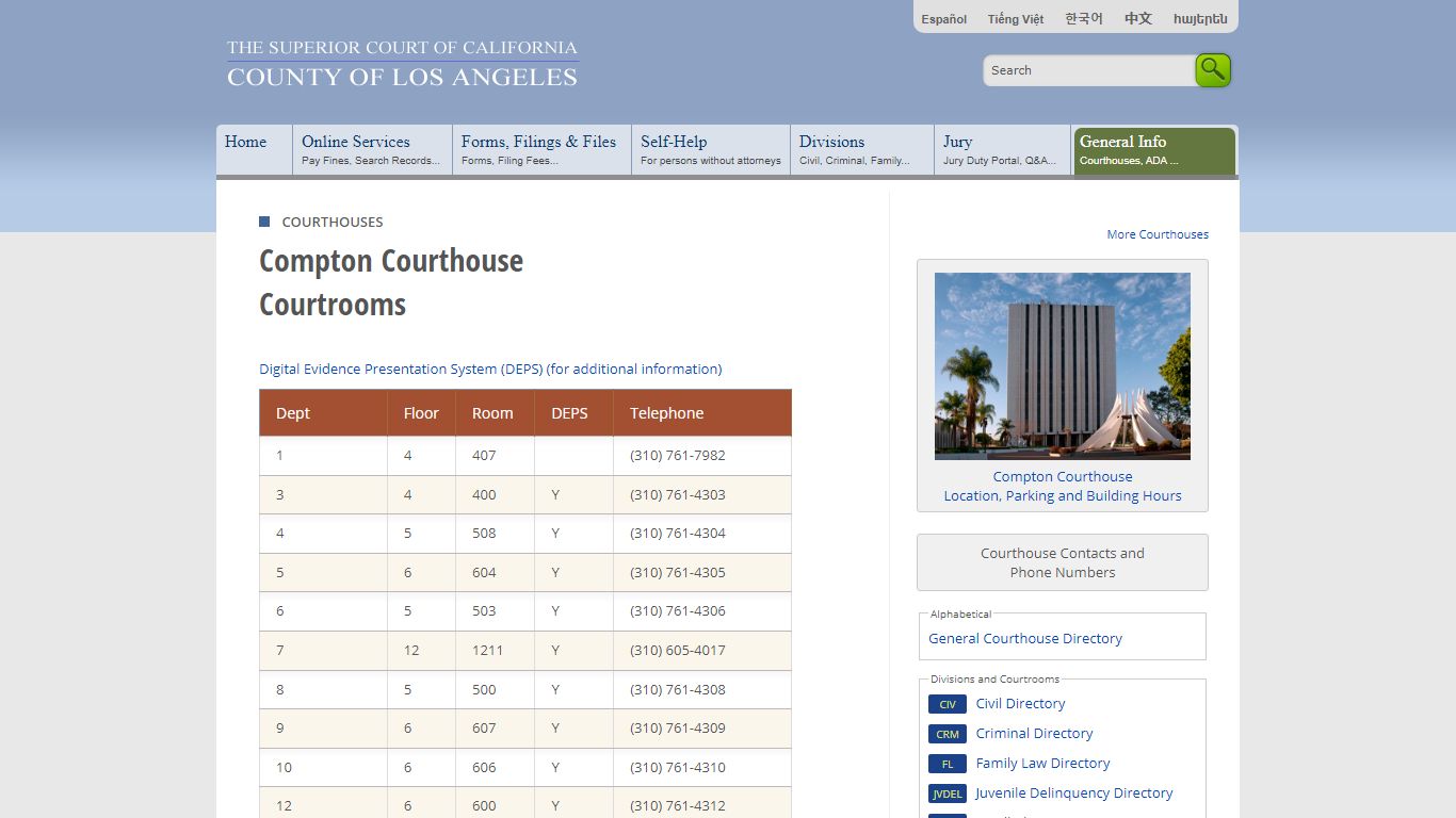 Courtrooms - Contacts and Locations - LA Court